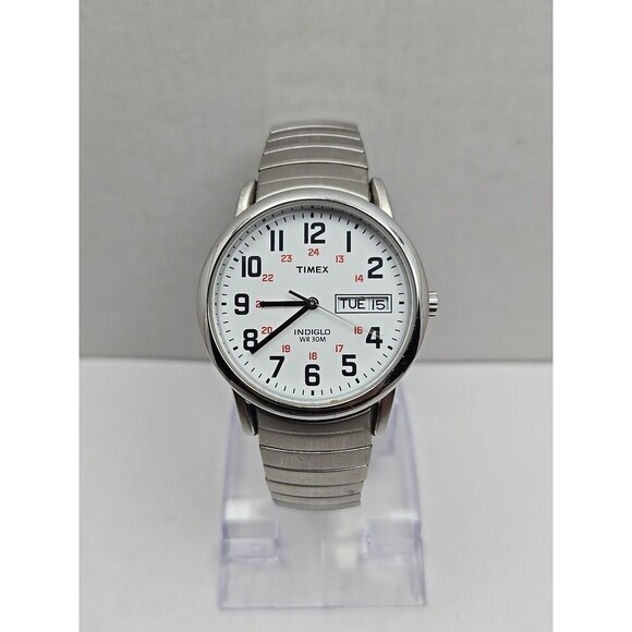 Timex Easy Reader T2N091 Day Date Indiglo Quartz Watch Stretch Band New Battery - Picture 1 of 11